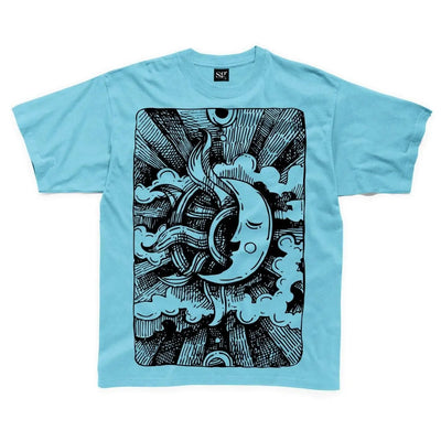 Moon Design Large Print Kids Children's T-Shirt 5-6 / Sapphire Blue