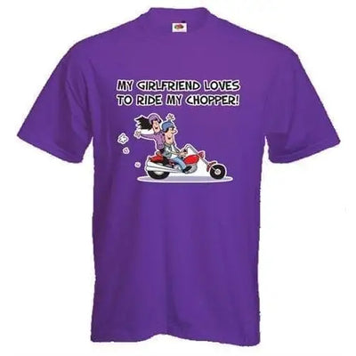 My Girlfriend Likes to Ride My Chopper Mens T-Shirt S / Purple