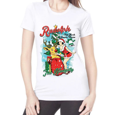 Naughty Rudolph Reindeer Christmas Women's T-Shirt M