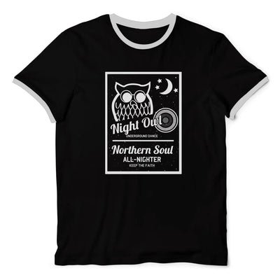 Night Owl Underground Dance Northern Soul Contrast Ringer T-Shirt S / Black