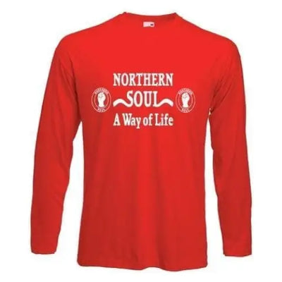 Northern Soul A Way Of Life White Print Long Sleeve T-Shirt XL / Red
