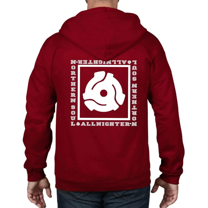 Northern Soul All Nighter 45 Vinyl Adapter Full Zip Hoodie L / Independence Red