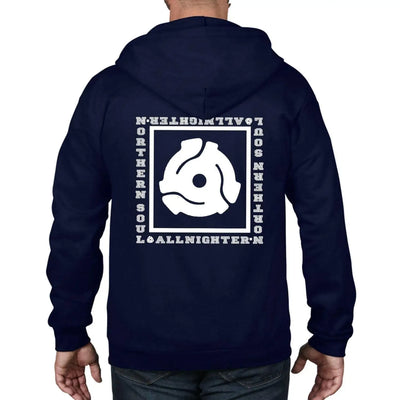 Northern Soul All Nighter 45 Vinyl Adapter Full Zip Hoodie L / Navy Blue
