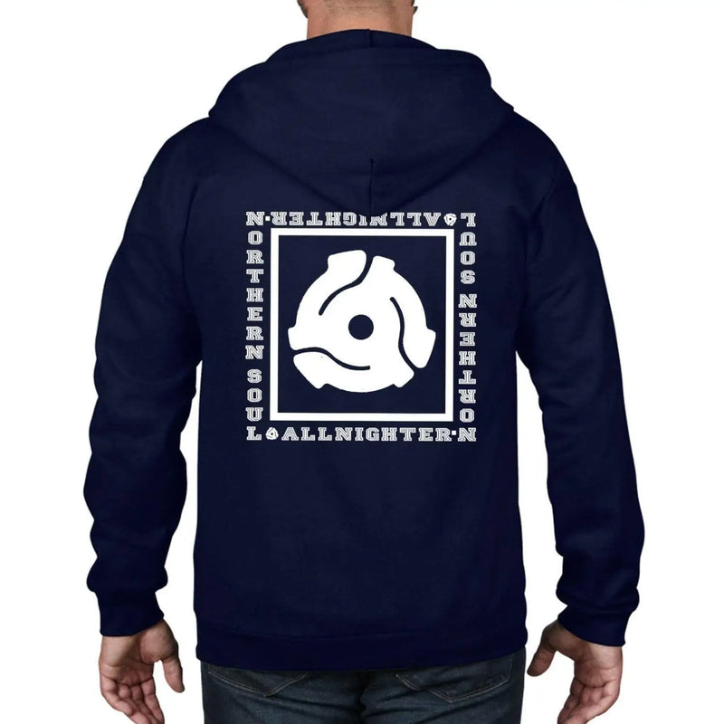 Northern Soul All Nighter 45 Vinyl Adapter Full Zip Hoodie L / Navy Blue