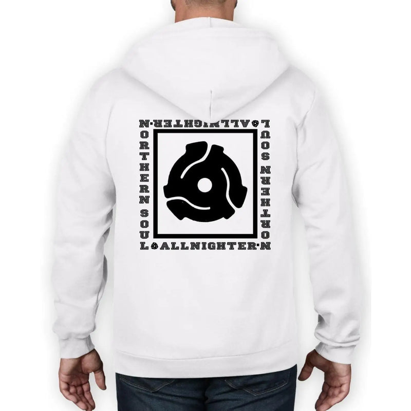 Northern Soul All Nighter 45 Vinyl Adapter Full Zip Hoodie L / White