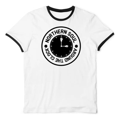 Northern Soul Around the Clock Contrast Ringer T-Shirt S / White