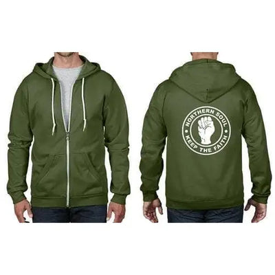 Northern Soul Keep The Faith Full Zip Hoodie XL / Bottle Green