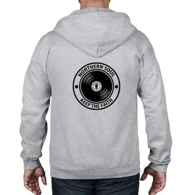 Northern Soul Keep The Faith Record Full Zip Hoodie M / Heather Grey