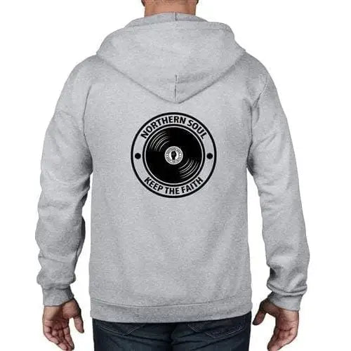 Northern Soul Keep The Faith Record Full Zip Hoodie M / Heather Grey