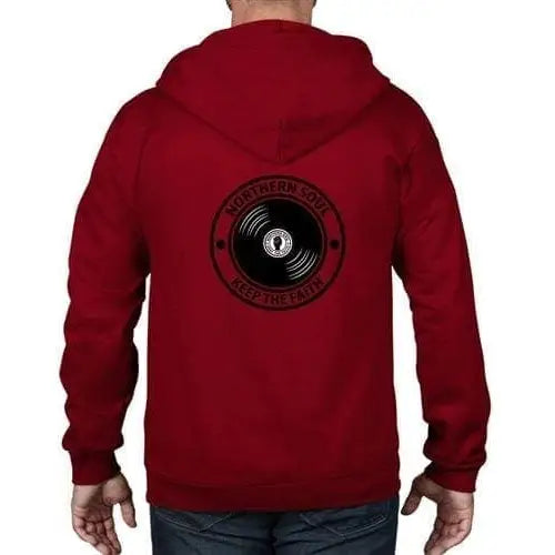 Northern Soul Keep The Faith Record Full Zip Hoodie M / Red