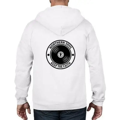 Northern Soul Keep The Faith Record Full Zip Hoodie M / White