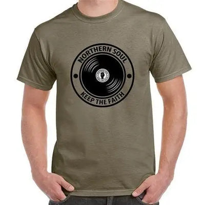 Northern Soul Keep The Faith Record Men's T-Shirt XXL / Khaki