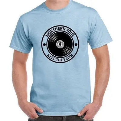 Northern Soul Keep The Faith Record Men's T-Shirt XXL / Light Blue