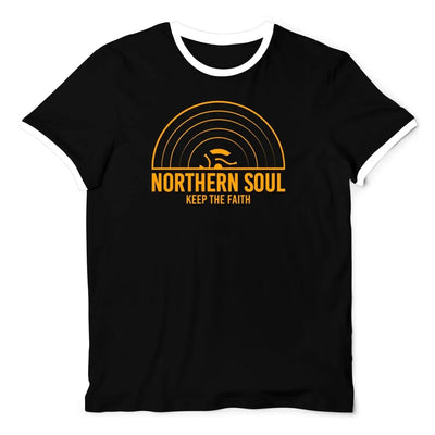 Northern Soul Keep The Faith Record Orange Logo Contrast Ringer T-Shirt S