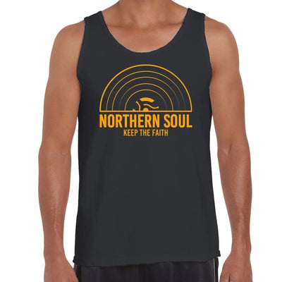 Northern Soul Keep The Faith Record Orange Logo Men's Vest Tank Top XL / Black