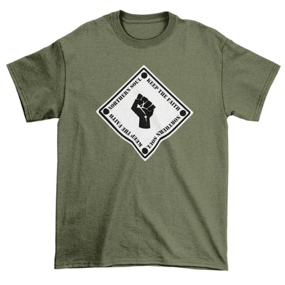 Northern Soul Keep The Faith Square Logo Men's T-Shirt L / Khaki