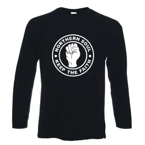 Northern Soul Keep The Faith White Print Long Sleeve T-Shirt S / Black