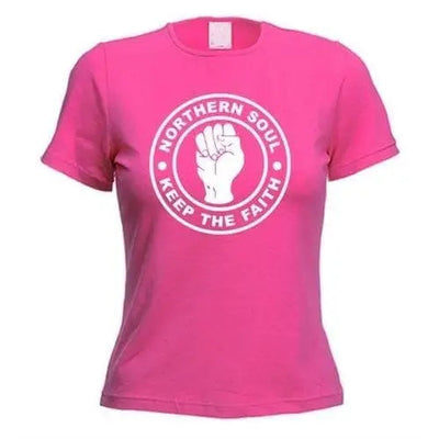 Northern Soul Keep The Faith White Print Women's T-Shirt XL / Dark Pink