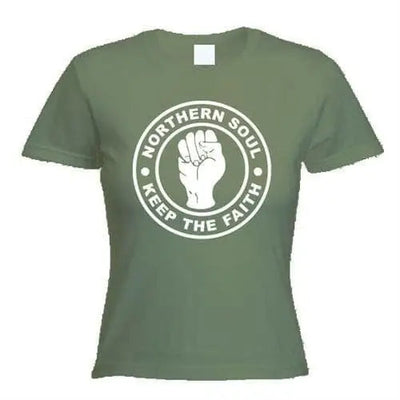 Northern Soul Keep The Faith White Print Women's T-Shirt XL / Khaki