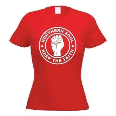 Northern Soul Keep The Faith White Print Women's T-Shirt XL / Red