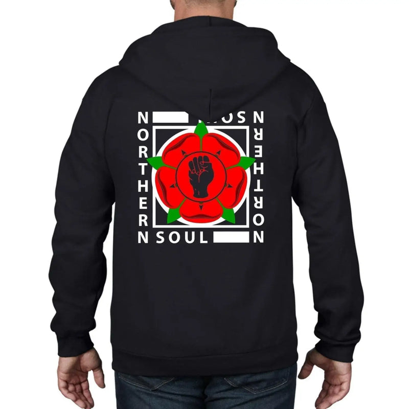 Northern Soul Lancashire Red Rose Logo Full Zip Hoodie M / Black