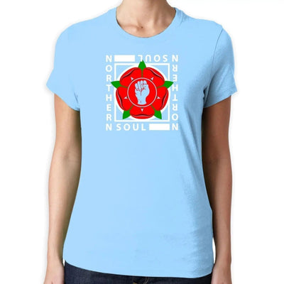 Northern Soul Lancashire Red Rose Logo Women's T-Shirt M / Light Blue