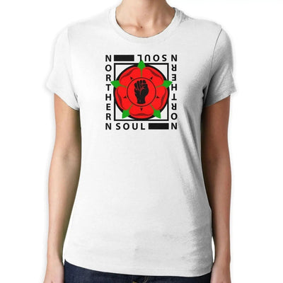 Northern Soul Lancashire Red Rose Logo Women's T-Shirt M / White