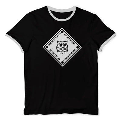 Northern Soul Night Owl Square Logo Contrast Ringer T-Shirt M / Black