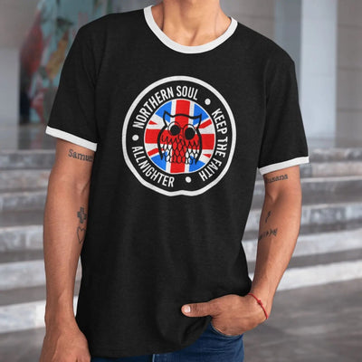 Northern Soul Night Owl Union Jack Contrast Ringer T-Shirt