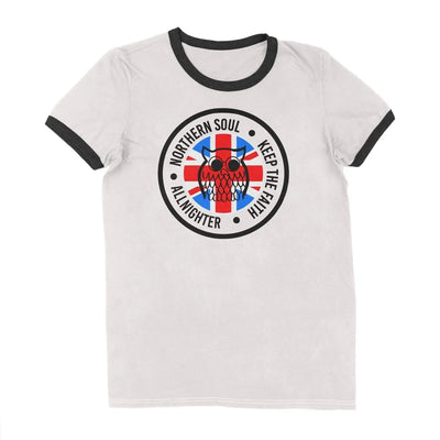 Northern Soul Night Owl Union Jack Contrast Ringer T-Shirt XL / White