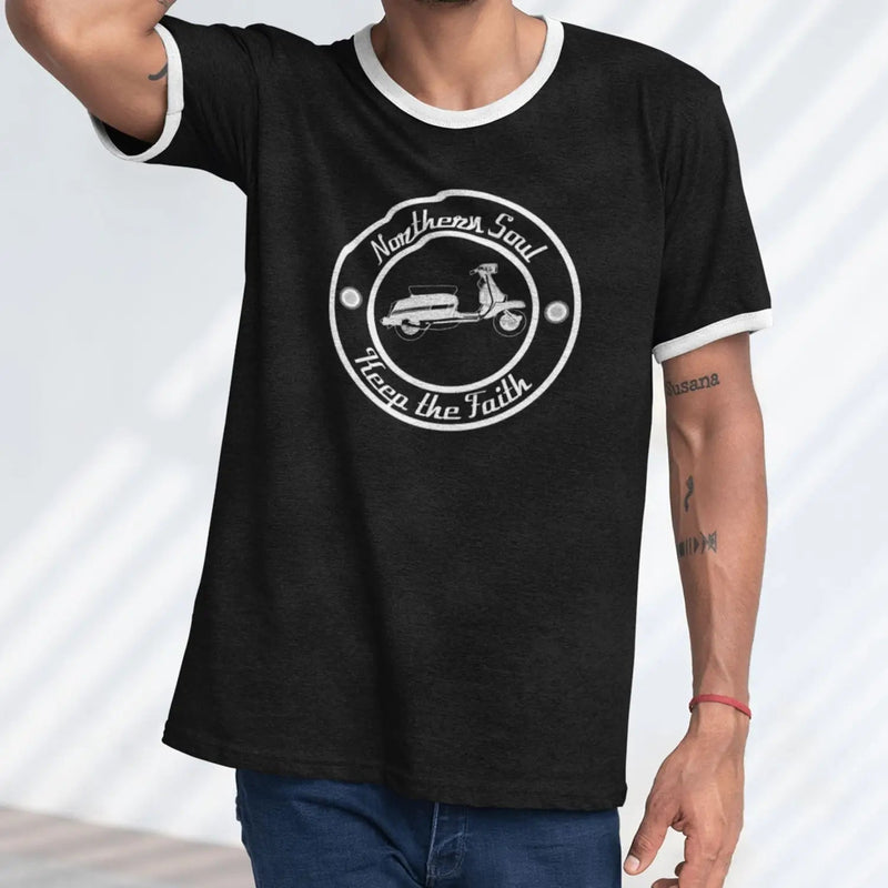 Northern Soul Scooter Black and White Logo Contrast Ringer T-Shirt