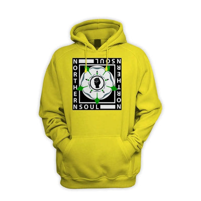 Northern Soul Yorkshire Rose Logo Pull Over Pouch Pocket Hoodie L / Yellow