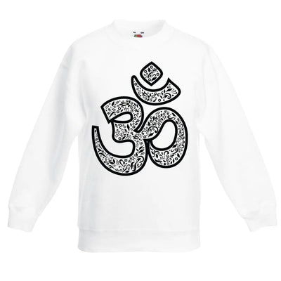 Om Symbol Large Print Meditation Children's Toddler Kids Sweatshirt Jumper 12-13 / White