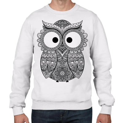 Owl Henna Tattoo Large Print Meditation Men's Sweatshirt Jumper XXL / White
