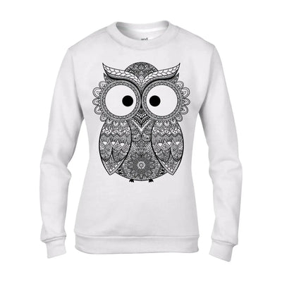 Owl Henna Tattoo Large Print Meditation Women's Sweatshirt Jumper XXL / White