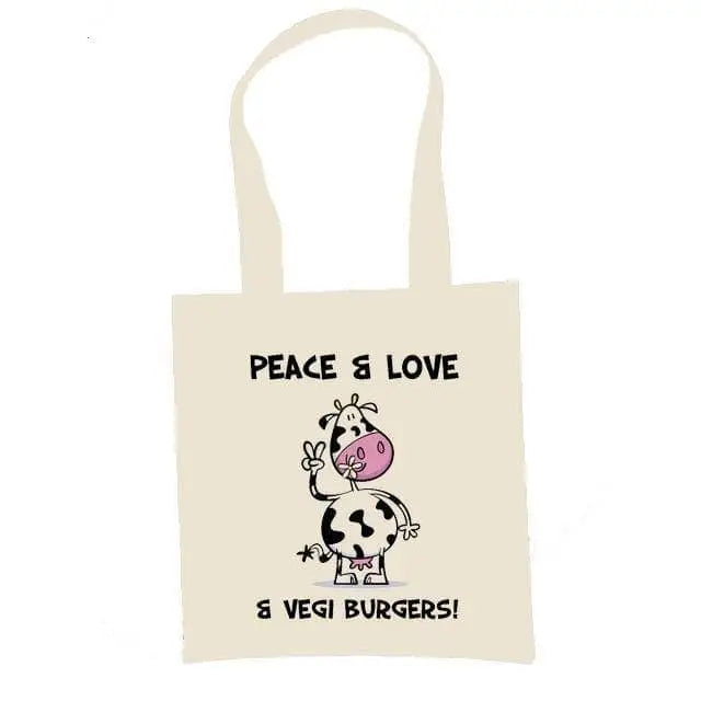 Peace, Love & Vegi Burgers Vegetarian Shoulder BagBag Cream
