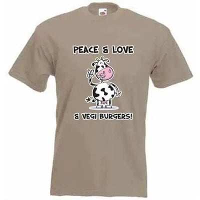 Peace, Love & Vegi Burgers vegetarian T-Shirt XXL / Khaki
