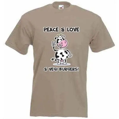 Peace, Love & Vegi Burgers vegetarian T-Shirt XXL / Khaki
