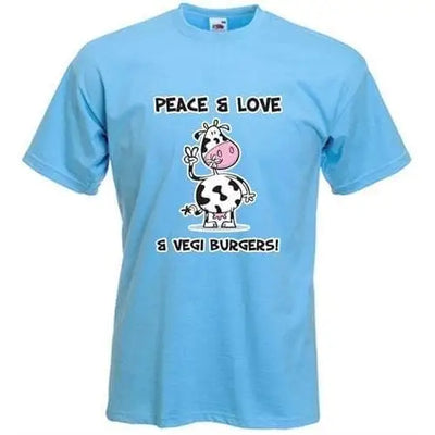 Peace, Love & Vegi Burgers vegetarian T-Shirt XXL / Light Blue