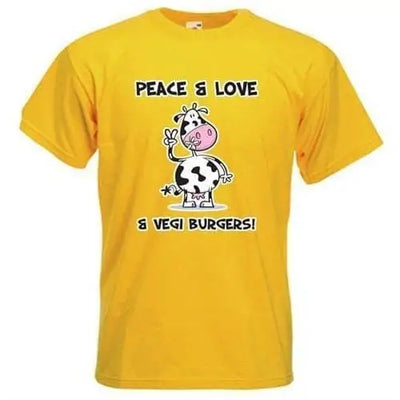 Peace, Love & Vegi Burgers vegetarian T-Shirt XXL / Yellow