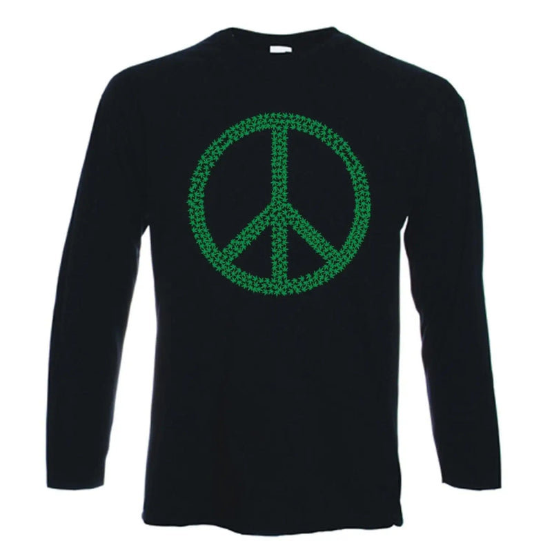 Peace Symbol Marijuana Leaf Long Sleeve T-Shirt L / Black
