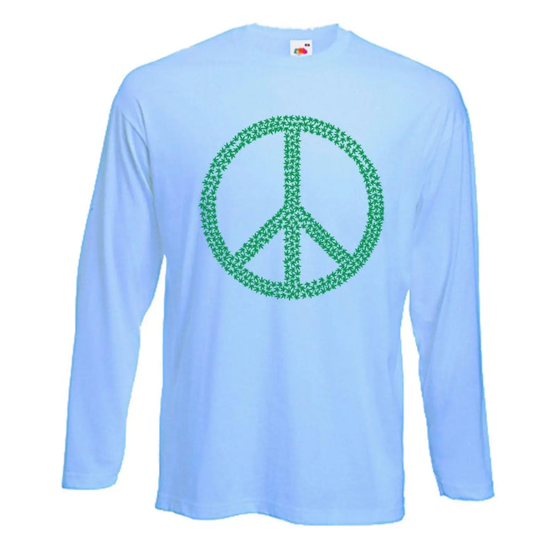 Peace Symbol Marijuana Leaf Long Sleeve T-Shirt L / Light Blue