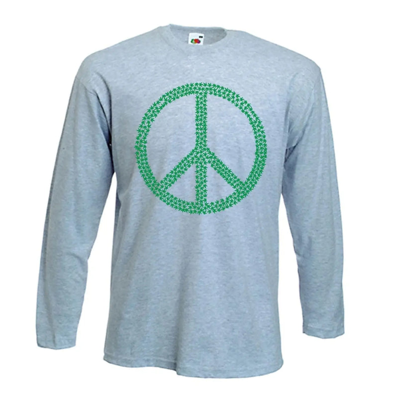 Peace Symbol Marijuana Leaf Long Sleeve T-Shirt L / Light Grey