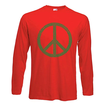 Peace Symbol Marijuana Leaf Long Sleeve T-Shirt L / Red