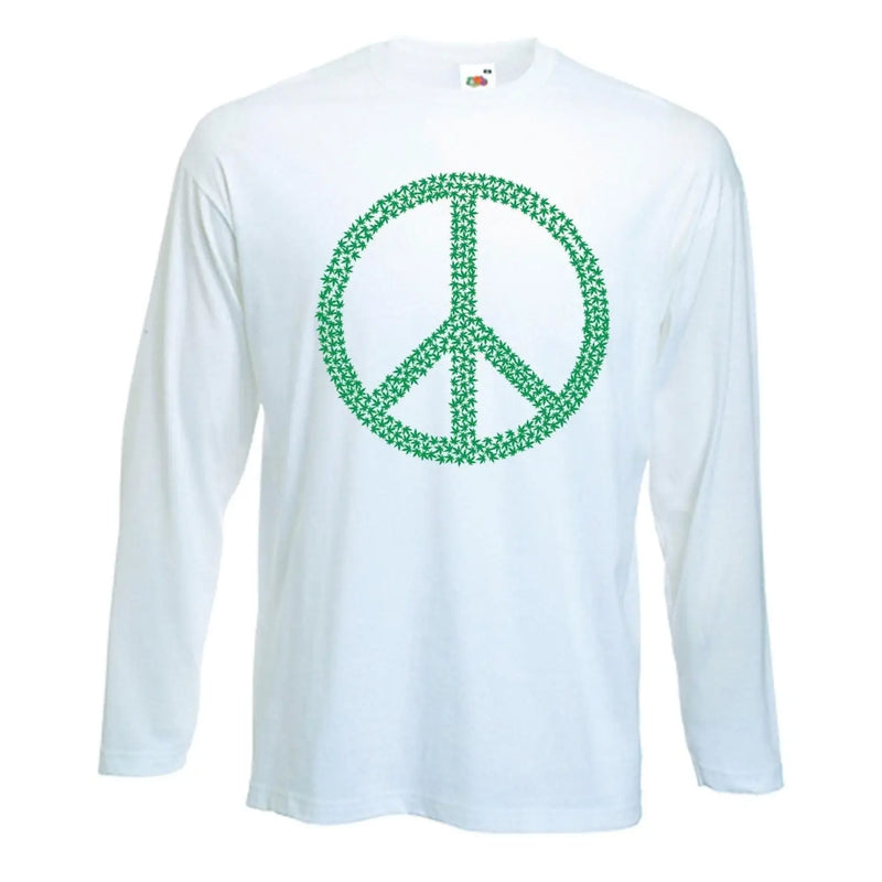Peace Symbol Marijuana Leaf Long Sleeve T-Shirt L / White