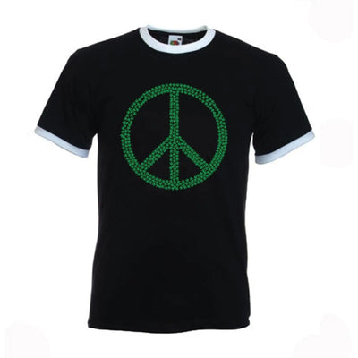 Peace Symbol Marijuana Leaf Men's Contrast Ringer T-Shirt S / Black