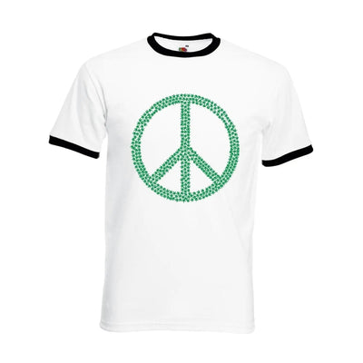 Peace Symbol Marijuana Leaf Men's Contrast Ringer T-Shirt S / White