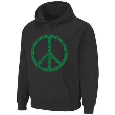 Peace Symbol Marijuana Leaf Pouch Pocket Pull Over Hoodie L / Black