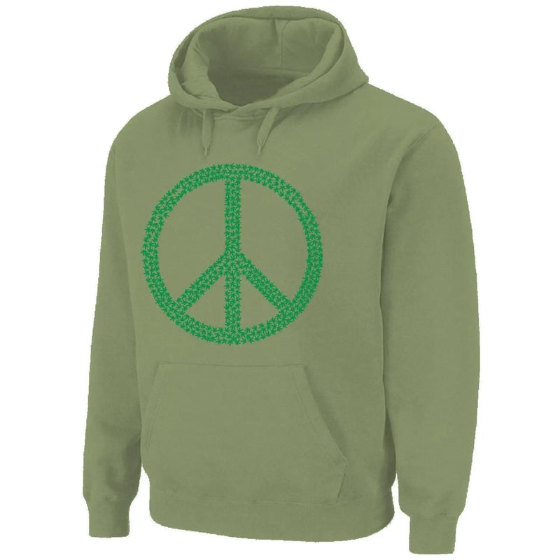 Peace Symbol Marijuana Leaf Pouch Pocket Pull Over Hoodie L / Khaki