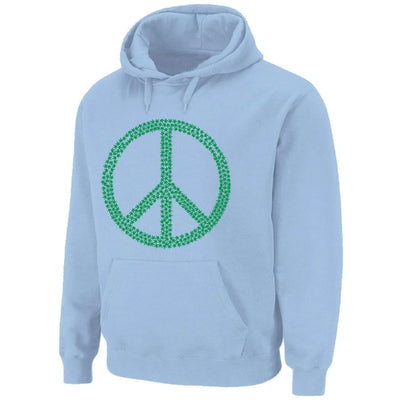 Peace Symbol Marijuana Leaf Pouch Pocket Pull Over Hoodie L / Light Blue